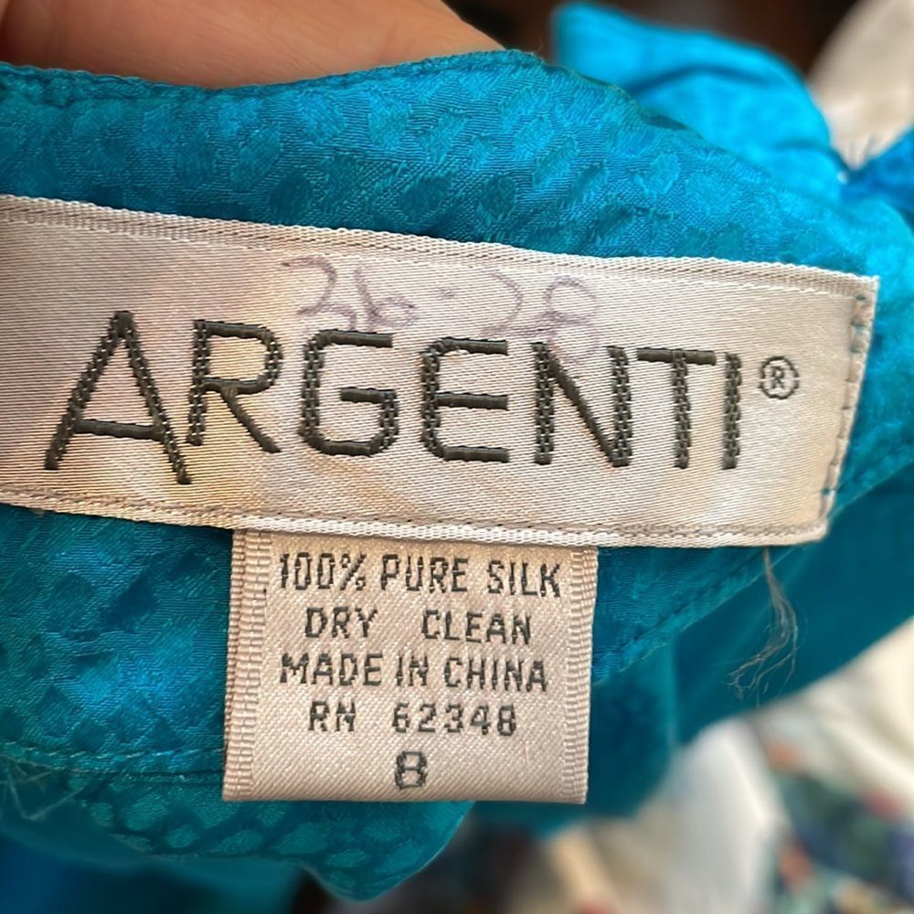 Vintage 80s Argenti turquoise blue silk dress - Picture 8 of 9